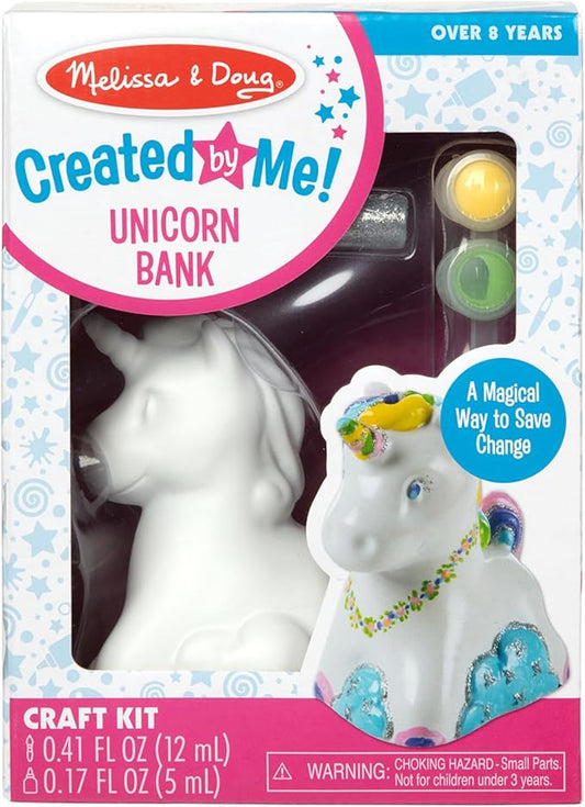 Melissa & Doug Created by Me! Decorate-Your-Own Unicorn Bank Craft Kit with 6 Pots of Paint, Glitter Glue, Paintbrush
