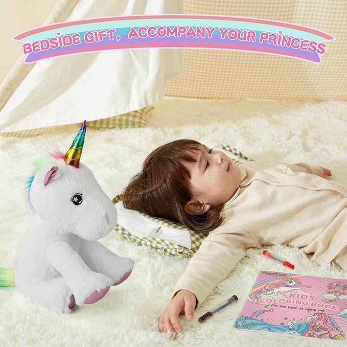 PERRYHOME Unicorn Toys for Girls Unicorn Gift Set with Unicorn Stuffed Animal, Unicorn Coloring Book, Unicorn Necklace & Bracelet, Unicorn Themed Girl Gift Toy Birthday Gift Nude Pink