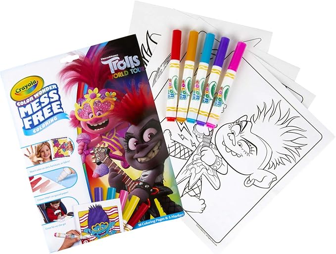 Crayola Trolls 2, Color Wonder Mess Free Coloring Pages & Markers, Gift for Kids, Age 3, 4, 5, 6