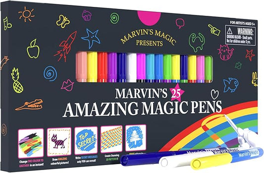Marvin's Magic - Original x 25 Amazing Magic Marker Pens - Color Changing Magic Pen Art - Create 3D Lettering or Write Secret Messages - Includes 25 Magic Pens