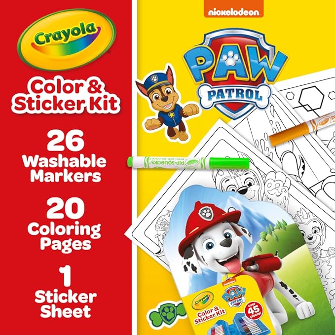 Crayola PAW Patrol Art Kit for Kids (45pcs), PAW Patrol Coloring Book Pages, PAW Patrol Stickers for Kids, PAW Patrol Toy, Kids Gift