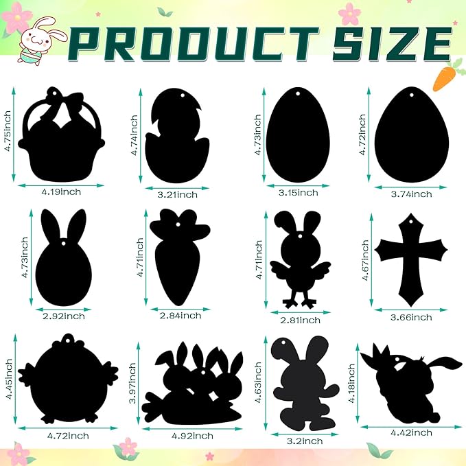 JULMELON Easter Crafts for Kids, 36 Pack Magic Rainbow Scratch Paper Kit Cute Bunny Scratch Art for Kids Easter Party Favors Gifts Egg Basket Stuffers