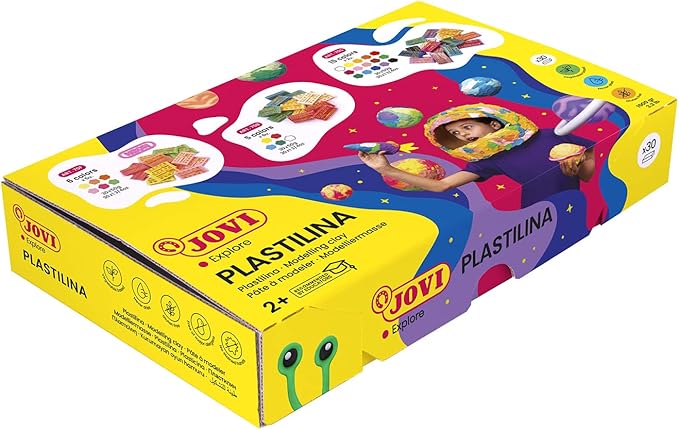 Jovi Plastilina Reusable & Non-Drying Modeling Clay; 1.75 Oz. Bars, Set of 30, 6 Each of 5 Colors, Perfect for Arts & Crafts and Montessori Projects