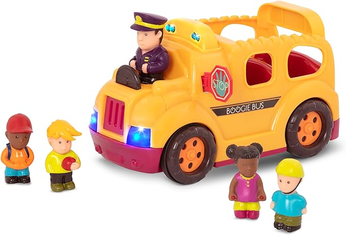 B. toys - Interactive Yellow School Bus Toy with Lights, Sounds & Dancing Passengers - Educational Vehicle Playset for Toddlers & Kids with 5 Figures - Auto-Off Battery Feature, Ages 18+ Months