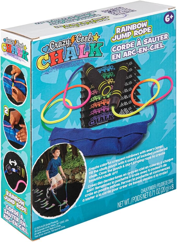 Crazy Cool Chalk - Rainbow Jump Rope - Washable, Giant Chalk for Kids, Perfect for Outdoor Fun and Sidewalk Art