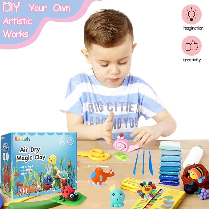 Modeling Clay Kit - 50 Colors Air Dry Magic Clay, DIY Molding Clay with Sculpting Tools, Soft & Ultra Light, Arts and Crafts Gift for Boys & Girls Age 3-12 Year Old