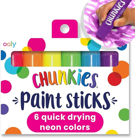 Ooly Chunkies 6 Neon Paint Sticks For Kids, Tempera Paint Sticks Neon Colors Set, No Mess Quick Drying Art Supplies for Toddlers and Kids