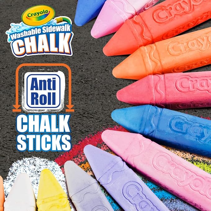 Crayola Washable Chalk Collection, 130 Anti-Roll Chalk Sticks, Bulk Sidewalk Chalk, Outdoor Chalk for Kids, Outdoor Toys for Kids