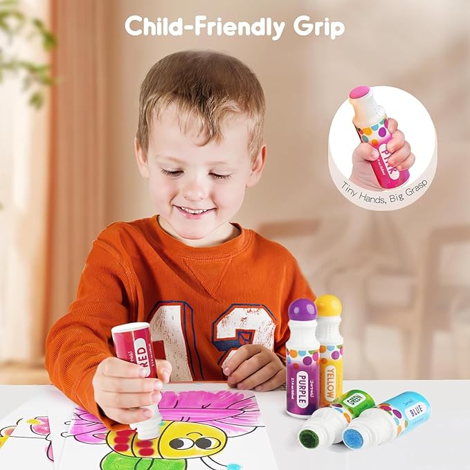 Jar Melo Washable Dot Markers for Toddlers 1-3, 12 Colors Dot Paints with 108 PDF & 20 Physical Activity Papers, Non-Toxic Bingo Daubers for Toddlers 2-4, Kids Arts and Crafts Supplies