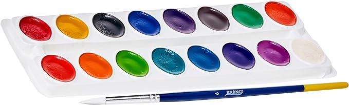 Prang Washable Semi-Moist 16 Classic Colors with 1 brush with shaped pans provide 41% more paint