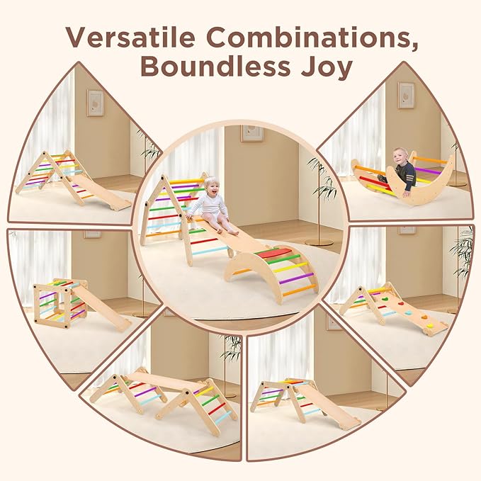 Dripex Deformable Pikler Triangle Set, Sturdy Climbing Toys for Toddlers 1-3 Inside, Large Indoor Playground Jungle Gym with Over 20 Playing Modes, Premium Early Learning Toddler Climbing Toys Indoor