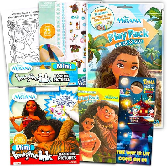 Disney Moana Coloring Book and Activity Set - Moana Coloring Book with Mess Free Marker, Stickers and Tattoos for Teens Toddlers Boys Girls Children