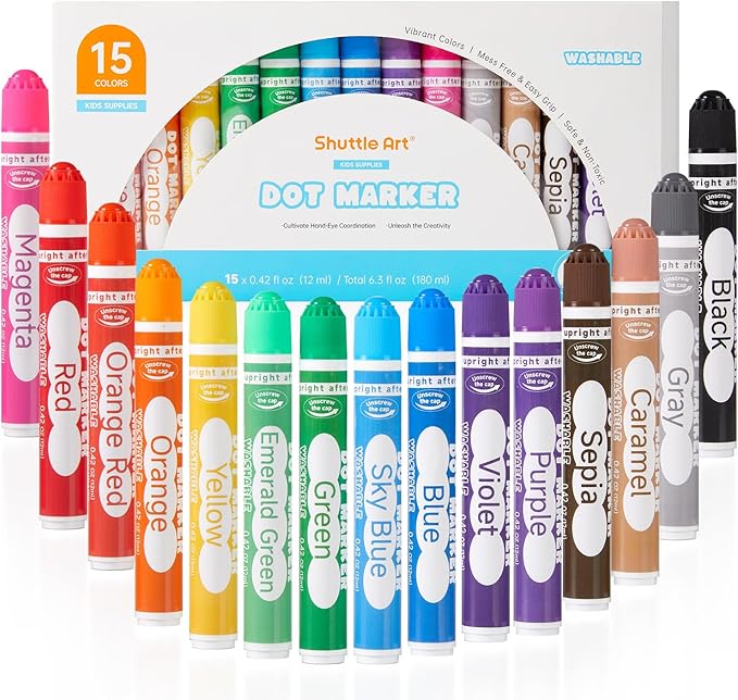 Shuttle Art Dot Markers, 15 Colors Washable Markers for Toddlers,Bingo Daubers Supplies Kids Preschool Children, Non Toxic Water-Based