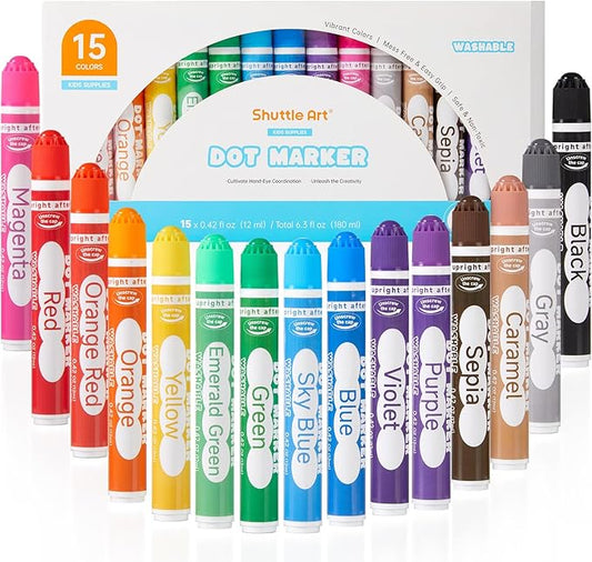 Shuttle Art Dot Markers, 15 Colors Washable Markers for Toddlers,Bingo Daubers Supplies Kids Preschool Children, Non Toxic Water-Based
