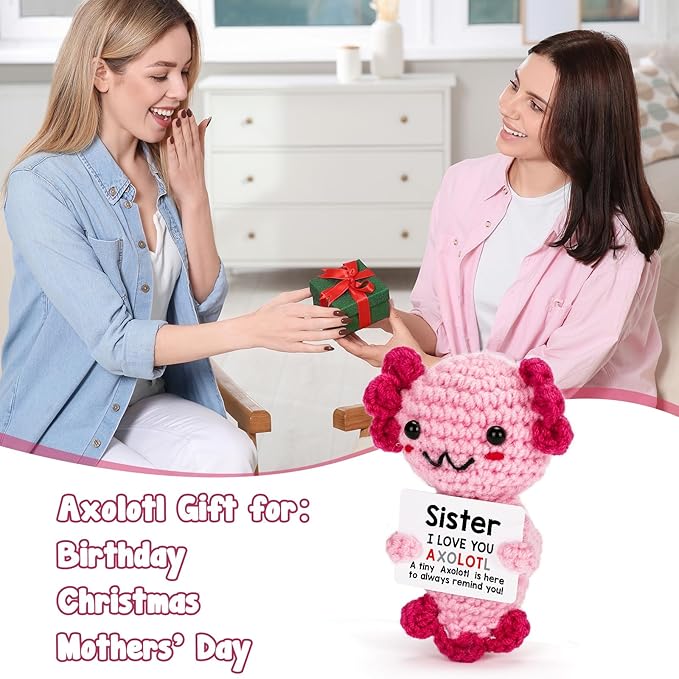 Sisters Gifts from Sister, Crochet Axolotl Gifts for Bestie BFF & Little Sister in Law on Birthday & Christmas Stocking Stuffers, I Love You to My Big Sister