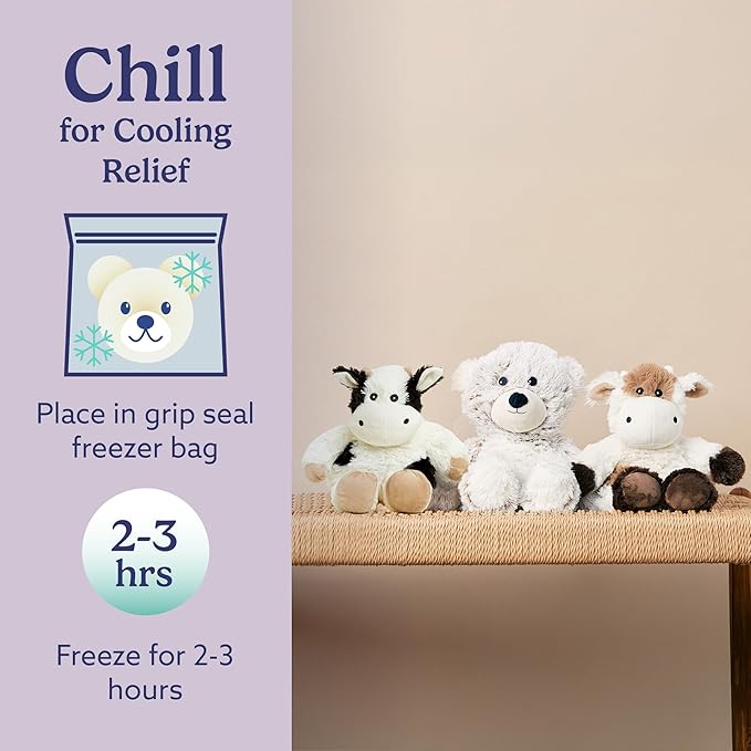 warmies Microwavable & Weighted Stuffed Animals, Black & White Cow - Heated Stuffed Animal Plushie for Warmth & Comfort - Cute Soft Plush Toys for Boys, Girls, Babies & Toddlers