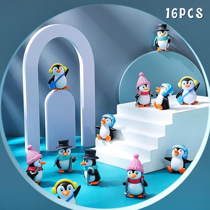 Zhanmai 32 Pcs Penguin Characters Toys Cute Penguin Figurines Mini Penguin Figures Collection Playset Penguin Cake Topper Winter Penguin Cake Decoration for Boy Girl Gift Birthday Landscape Party