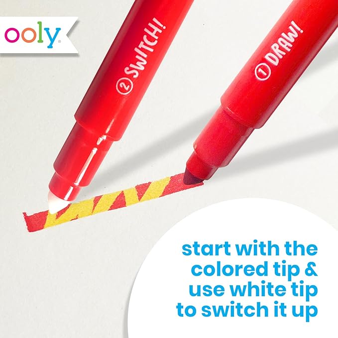 Ooly 12 Pack Switch-eroo Double Sided Color Changing Markers with Sketchbook, Color Changeable Chisel Tip Markers for Kids Art Supplies - 12 Pack & Sketchbook Bundle