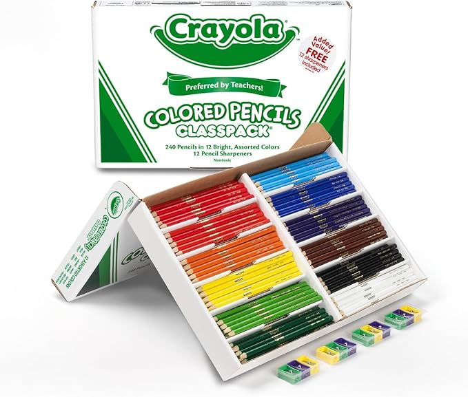 Crayola Colored Pencils Classpack (240 Ct), Bulk Classroom Supplies, Colored Pencils for School, 12 Assorted Colors, Nontoxic