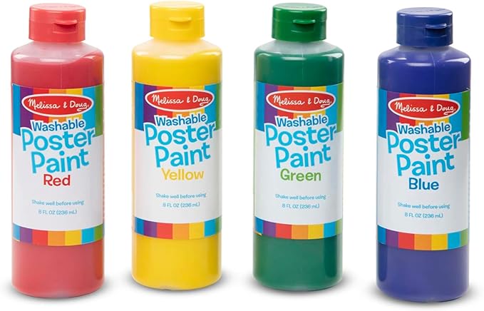 Melissa & Doug Washable Poster Paint Set (4 Colors Red, Yellow, Green, Blue)