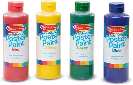 Melissa & Doug Washable Poster Paint Set (4 Colors Red, Yellow, Green, Blue)