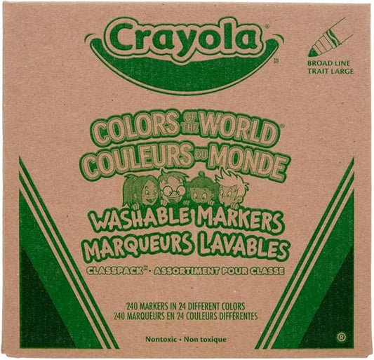 Crayola Colors Of The World Classpack (240 Ct), Bulk Skin Tone Washable Markers, School Supplies For Teachers, Individual Marker Boxes