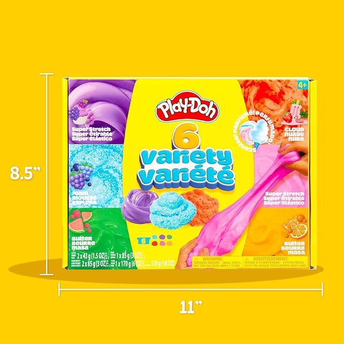 Play-Doh 6 Variety Compounds–Super Stretch, Play Foam, Butter, Cloud Dough for Kids, Sensory Dough, Kit, Gifts for Kids, Popular Kids Toys, Party Favors for Kids 8-12, Compound Packs