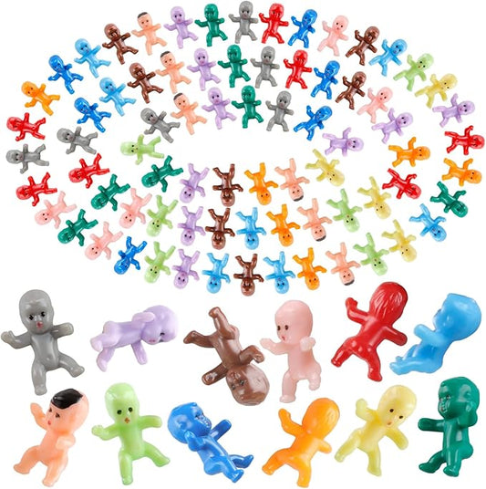 Mini Babies, 120pcs Tiny Plastic Babies Figurines Small Baby King Cake Babies for Baby Shower, Ice Cube My Water Broke Games, Party Decorations, Multi-Colored