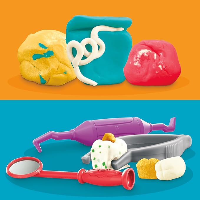 Play-Doh Drill 'n Fill Dentist Toy for Kids 3 Years and Up with Cavity and Metallic Colored Modeling Compound, 10 Tools, 8 Total Cans, 2 Ounces Each, Non-Toxic, Assorted Colors