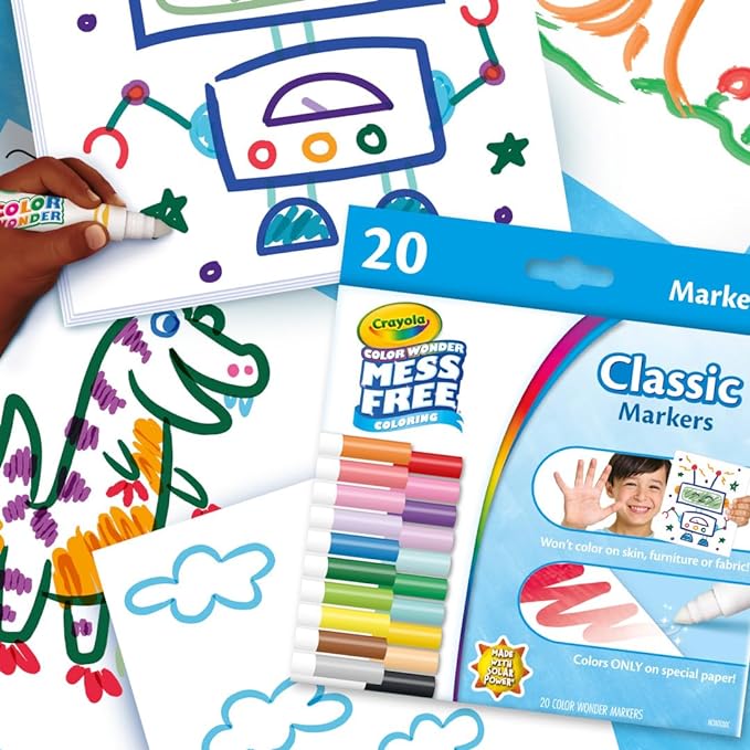 Crayola Color Wonder Marker Refill Set (20ct), Mess Free Broad Line Markers for Toddlers, Mess Free Coloring for Kids, Toddler Gifts