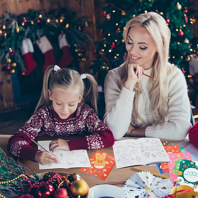 MALLMALL6 24Pcs Christmas Coloring Books Including Santa Claus Elk Ginger Man Mistletoe Elf Sleigh Merry Christmas Birthday Party Favors Gifts Xmas Home School Activity Supplies for Kids Boys Girls