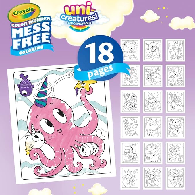 Crayola Color Wonder Unicreatures, Unicorn Mess Free Coloring Pages & Markers, Gift for Kids, Ages 3, 4, 5, 6,