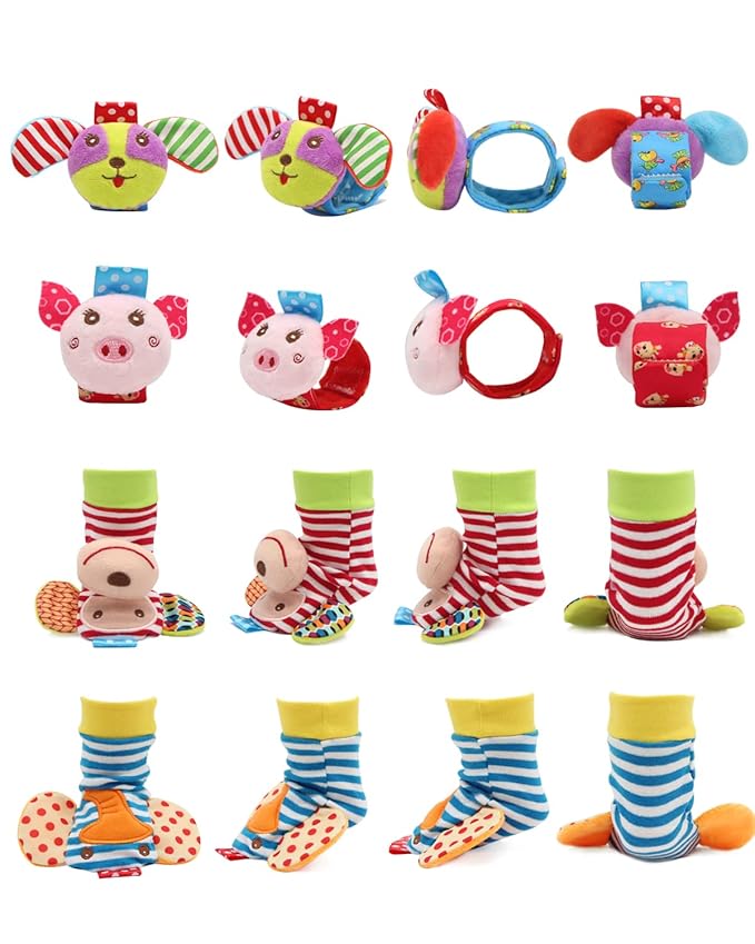 Wrist Rattles Foot Finder Rattle Toy for 0-4 Months Baby, Feet Leg Ankle Socks Arm Hand Bracelet Shaker for 4-8 Months Infant boy & Girl, Gift Set for 0-1 Years Newborn Babies (5 pcs-B)