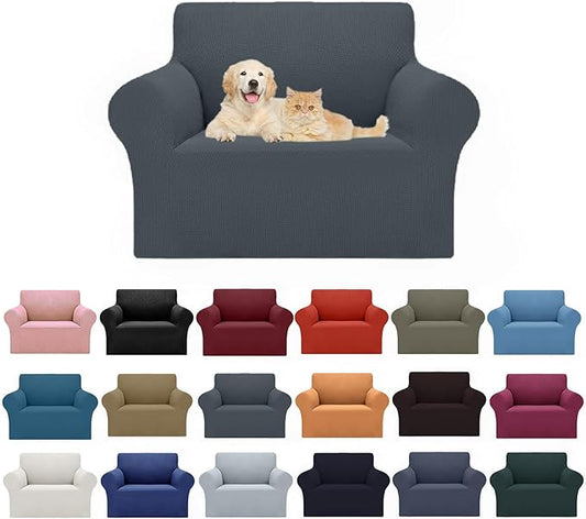 2025 New Stretch Chair Sofa Slipcovers Couch Cover for 1 Seater Furniture Protector Sofa Covers with Elastic Bottom Jacquard Fabric Small Checks for Pets, Kids - Grey