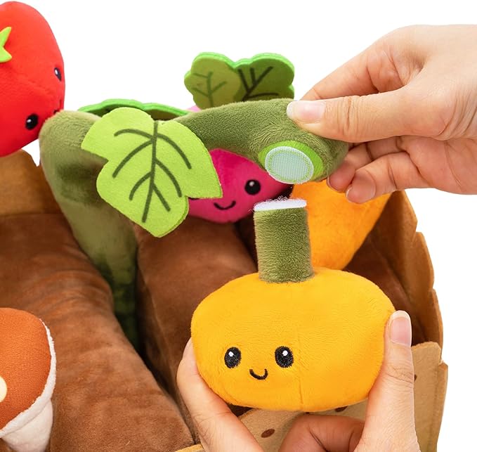 OUOZZZ Baby Garden Toys Set for 1 Year Old Boys and Girls Gifts, Sensory Box for Toddlers 1-3 Plush Fruit and Vegetables Carrot Toys - First Birthday Gifts