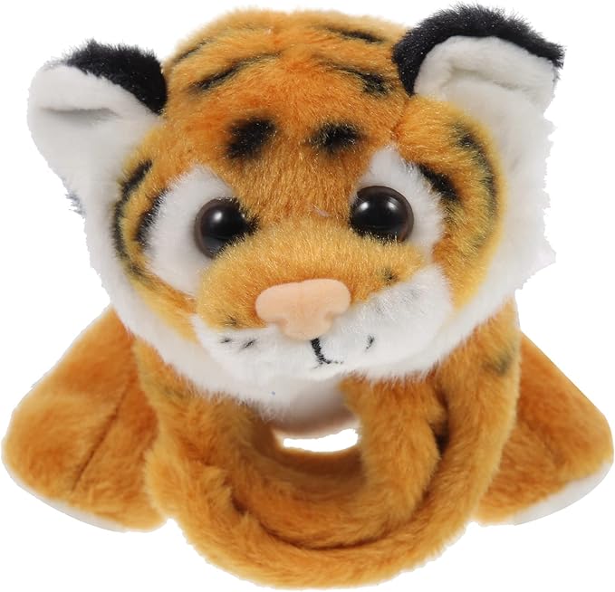 Kisangel 1pc Slap Bracelets Huggables Plush Animals Slap Band Wrist Huggers Animals for Kids Birthday Party Supply(Brown Tiger)