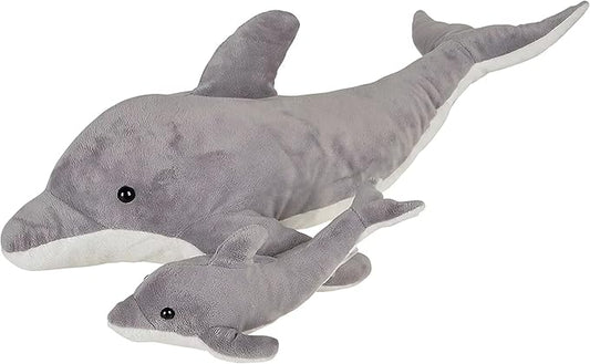 Rhode Island Novelty Birth of Life Grey Dolphin Plush - 22" with 9" Baby Plush (1 Set of 2 Pcs.) - Soft and Adorable Stuffed Animal Toy, for Children, Ideal for Birthdays and Game Prize