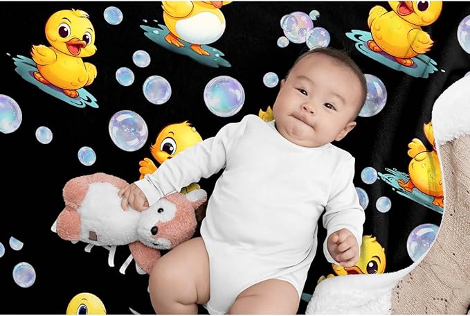 Custom Name Ducks And Bubbles Blanket Adult duck Blanket Kids Funny Blanket Suitable for Bedroom bed sofa Crib Couch Chair outdoor All Season Items That Yellow Duck Lovers Will Love 40"x30"for Pets