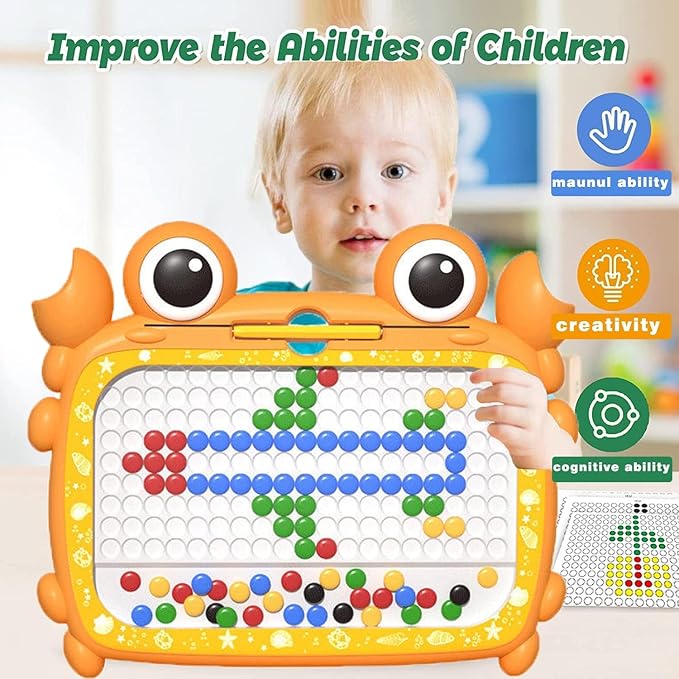 Magnetic Dots Board, Magnetic Drawing Board for Toddlers 1-3, Magnetic Drawing Board for Kids, Magnetic Dot Art with Magnetic Pen, Magnetic Tablet Toy (Orange)