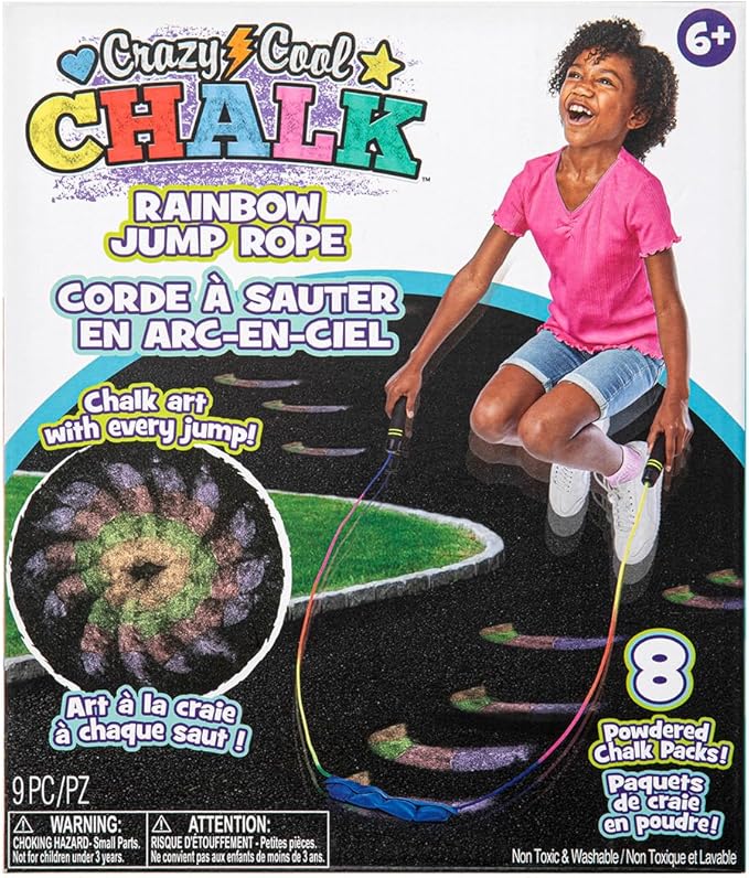 Crazy Cool Chalk - Rainbow Jump Rope - Washable, Giant Chalk for Kids, Perfect for Outdoor Fun and Sidewalk Art