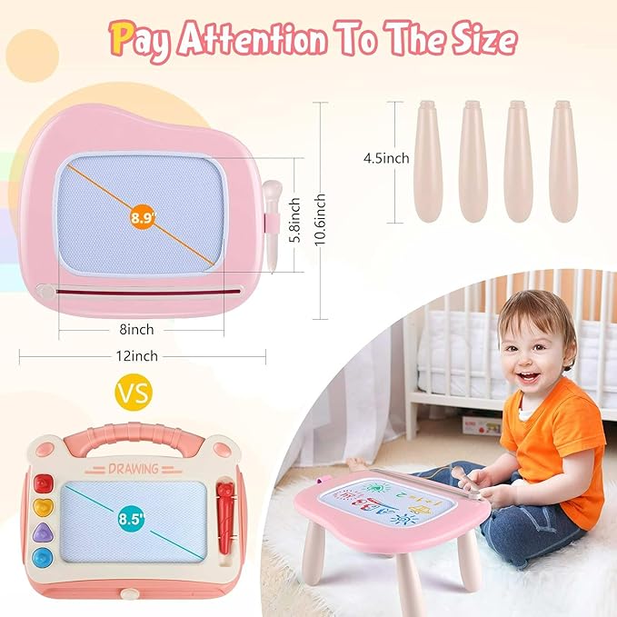 Smasiagon Magnetic Drawing Board for Kids- Girls Toys for Toddler 1-3 - Portable Doodle Board Educational Toys for Ages 2-4 - Birthday Easter Valentines Day Gift（Pink