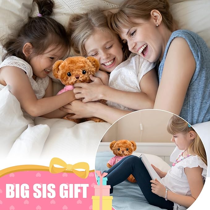 Taiyin Big Sister Gift Set Big Sister Bear with Bracelet Necklace Jewelry “I'm the Big Sister” Message Stuffed Animal Bear Toy Big Sis Gifts for Little Girls Christmas