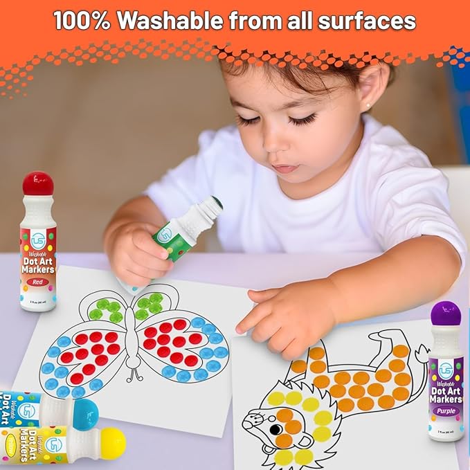 Dot Markers for Toddlers and Kids,6 Color Bingo Daubers, Dot Art Washable Paint for Kids, Bingo Markers, Toddler Arts and Crafts, Kindergarten Classroom Must Haves