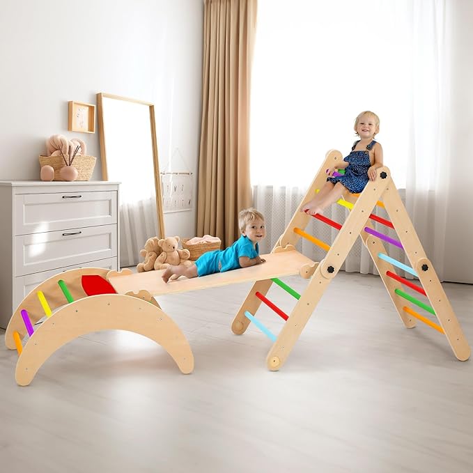 Dripex Deformable Pikler Triangle Set, Sturdy Climbing Toys for Toddlers 1-3 Inside, Large Indoor Playground Jungle Gym with Over 20 Playing Modes, Premium Early Learning Toddler Climbing Toys Indoor