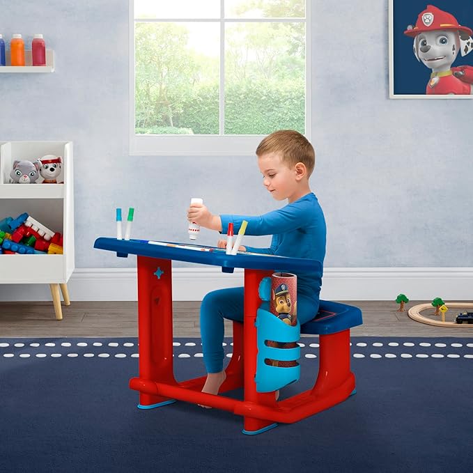 PAW Patrol Draw and Play Desk by Delta Children – Includes 10 Markers and Coloring Book, Blue