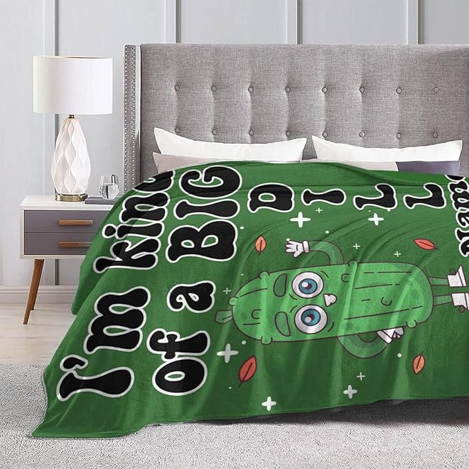 Custom Pickle Blanket with Name for Boys Girls, Personalized Cute I'm Kind of a Big Dill Themed Design Printed Throw Blankets for Kids Lap, Chair Sofa, Giftable Blanket, 40"x 50"