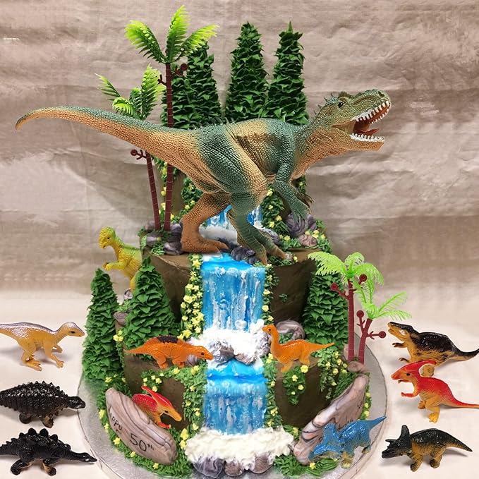 26 PCS Dinosaur Cake Toppers With Dinosaur Eggs Leaves Trees Cake Decorations For Birthday Party,Dinosaur Themed Party, Wild Animals Party,Kids Party Cake Decorations