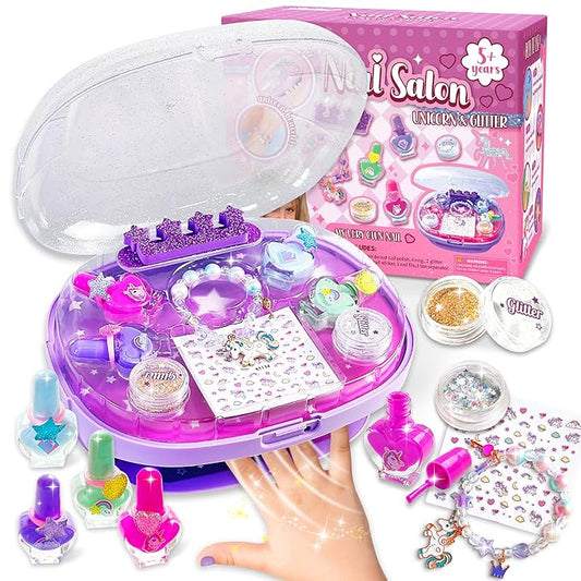 Kids Nail Polish Set for Girls with Dryer, Nail Polish Set, Kids Makeup Sets for Girls 6-12, Children Nail Polish Kit, Non-Toxic Peel able 15 Kit Valentine's Day gift