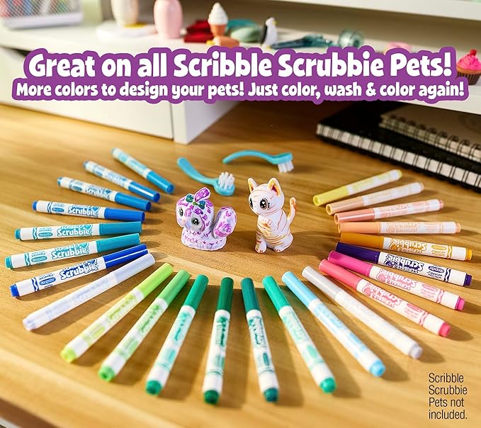 Crayola Scribble Scrubbie Pets Marker Set, 24 Washable Markers For Kids, Gifts For Girls & Boys [Amazon Exclusive]