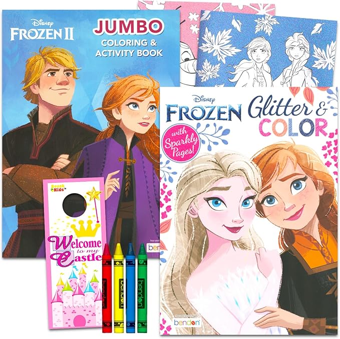 Disney Frozen Coloring Book for Girls 2 Pack - Bundle with Frozen Glitter Coloring Pages, Activities, Games Plus Crayons, More | Frozen Activity Book Set for Toddlers